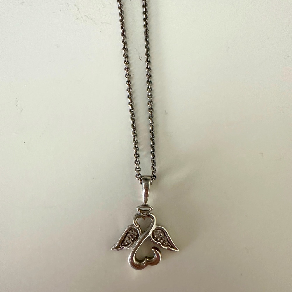 Jane Seymour Angel Pendant Necklace - Diamond Chip 925 Sterling Silver